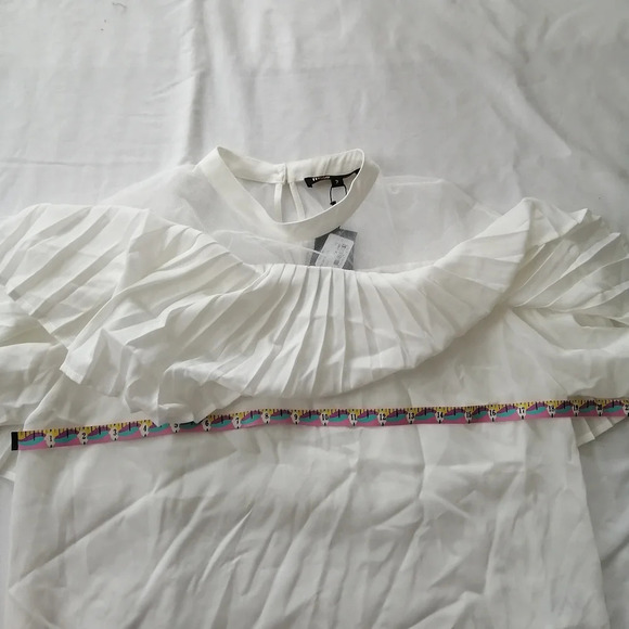 NWT Maje Lemia Pleated Ruffle Overlay Mesh Ecru White Blouse Maje 2 (Medium) - Picture 14 of 16
